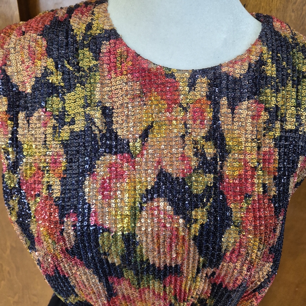 Zara Floral Sequin Dress - Black, Pink, Gold - Picture 9 of 9